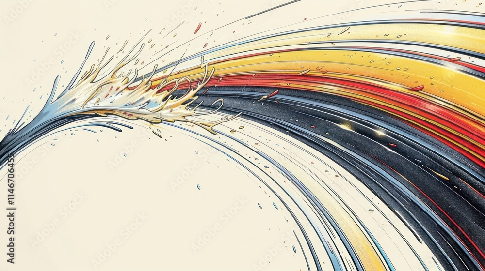Aufkleber abstract design featuring dynamic lines and splashes of color, evoking motion and energy.