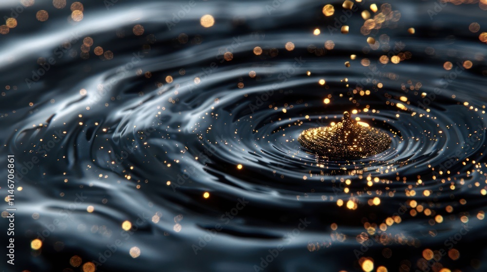 Aufkleber a close-up of water ripples with shimmering golden particles creating a mesmerizing effect.