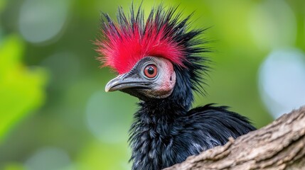 Close-up of a red-crested turaco perched on a branch.