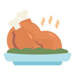 roasted turkey for thanksgiving dish flat illustration