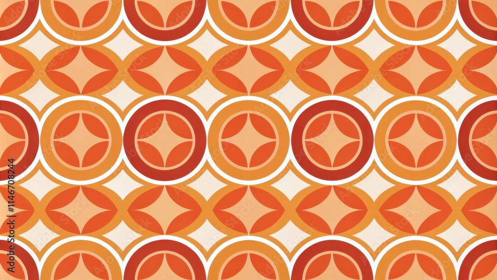 Fototapete seamless geometric pattern with interlocking circles and star shapes in retro color palette