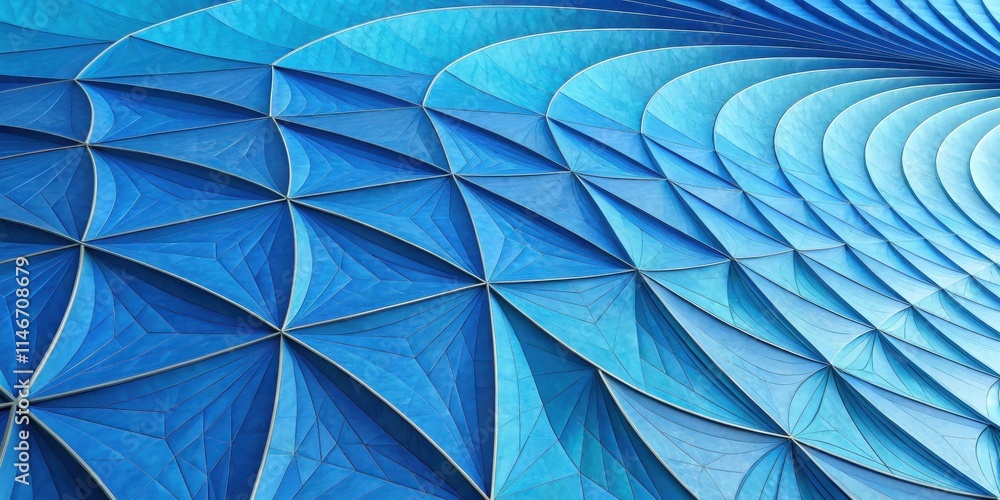 Poster Abstract Geometric Pattern of Intersecting Curved Lines and Triangles in Shades of Blue