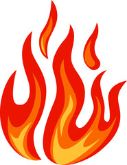 Cartoon flames rising from an unseen fire source create a dynamic and lively scene, bursting with energy and warmth against a clean white backdrop