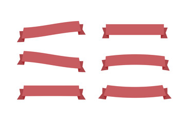 Collection of red ribbon banners in various shapes