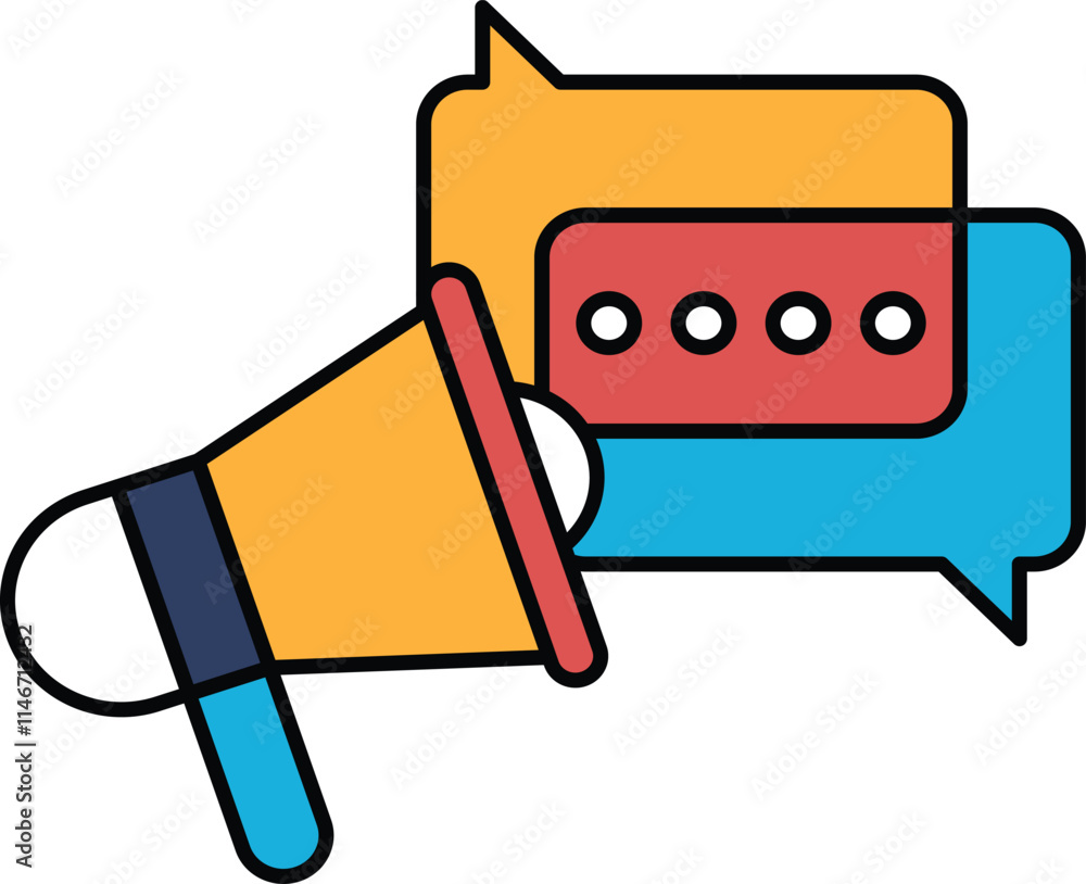 Poster illustration in concept of message box and megaphone in line style
