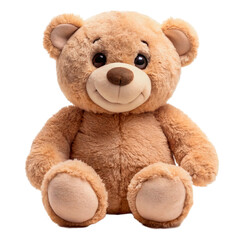 Obraz premium A plush teddy bear in light brown with a cute smile and big shiny eyes.