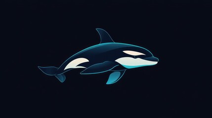 Fototapeta premium A stylized illustration of an orca swimming gracefully in a dark ocean background.