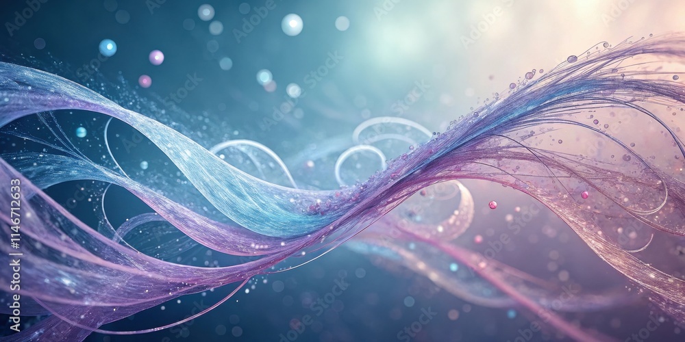 Poster abstract ethereal ribbons and shimmering droplets of light dance through the air, creating a dreamli