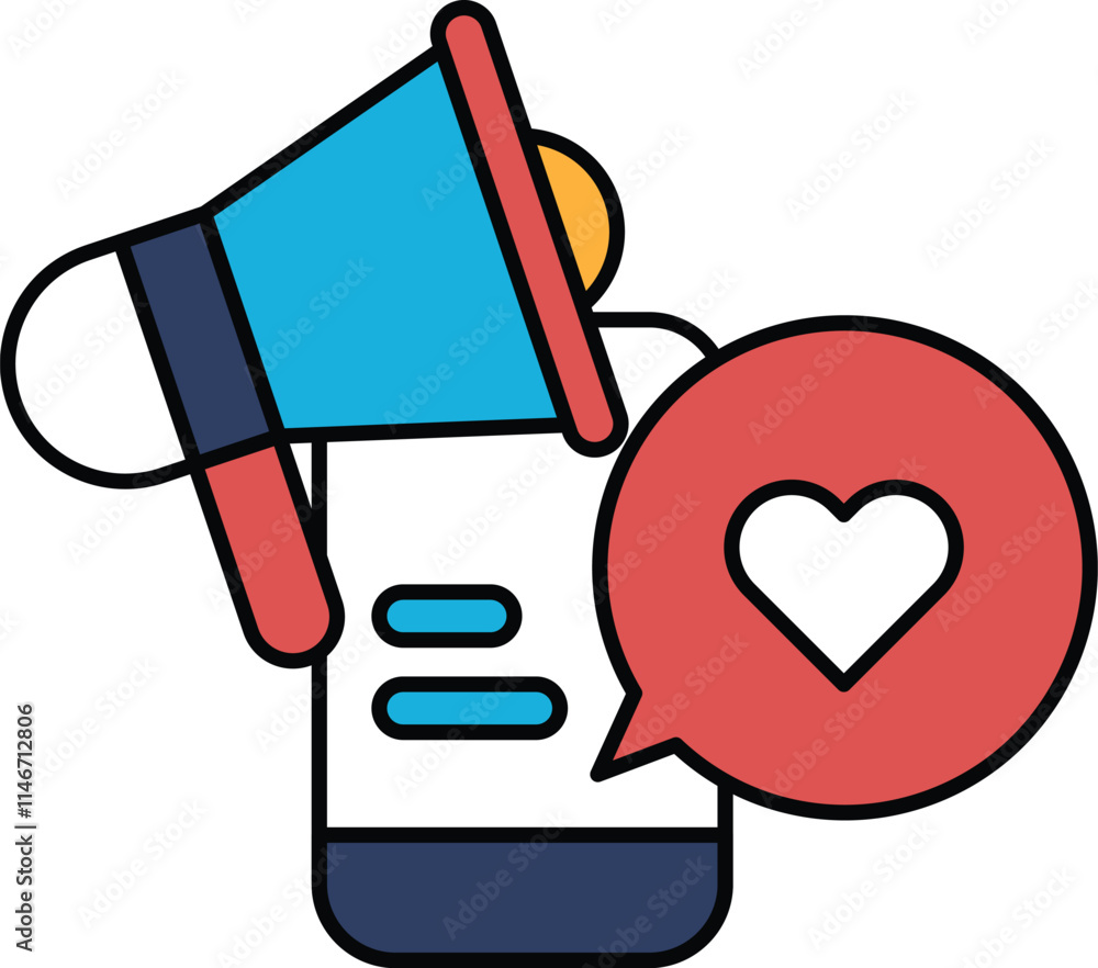 Poster a heart is on a background with a megaphone in the foreground