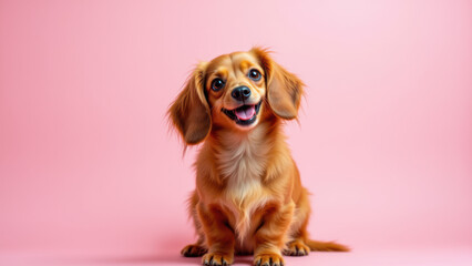 Happy brown dachshund puppy with tongue out.