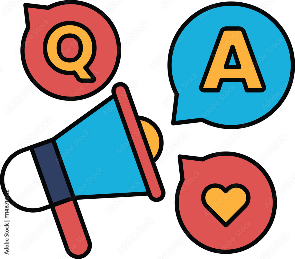Poster a microphone with a heart and the letters q and a