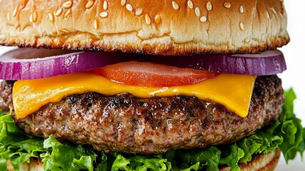 Delicious cheeseburger with fresh toppings served on a sesame seed bun at a casual dining spot