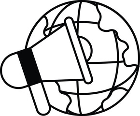A cartoon drawing of a globe with a microphone on it