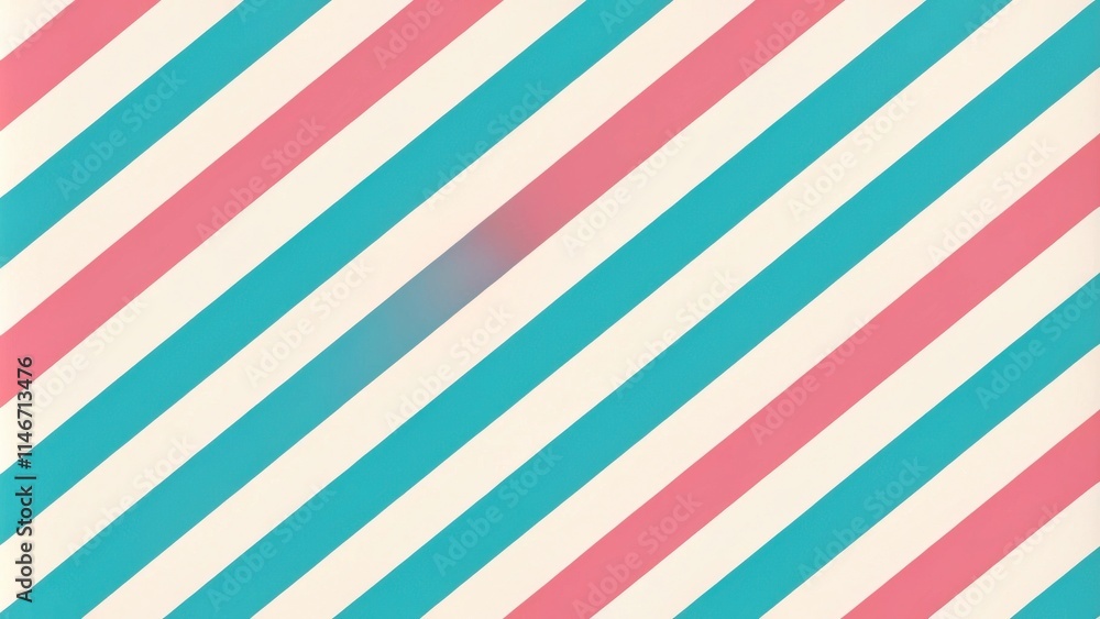 Poster a simple repeating pattern of diagonal stripes in light pink and teal blue on a cream background