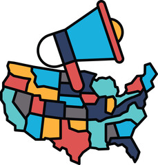 A cartoon of the United States with a megaphone on top of it