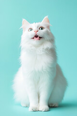 White cat on a color background