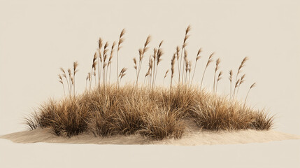 A dense patch of wild grass with varying heights, isolated on a light brown background.