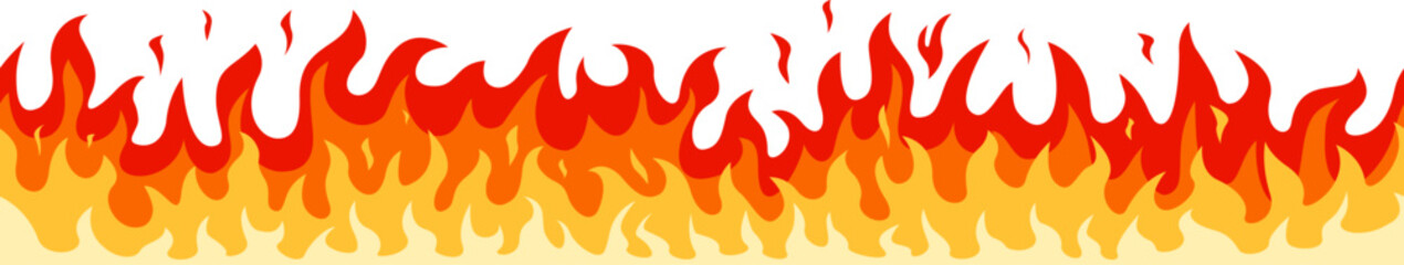 Seamlessly designed cartoon fire border featuring brightly burning flames against a crisp white background, offering a vibrant and energetic visual element perfect for various applications