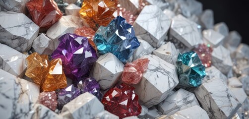Marble texture background with a cluster of colorful crystals , geometric, design