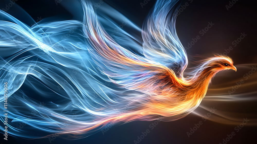 Aufkleber dynamic flamebird soars through a mystical realm digital art vivid colors abstract concepts