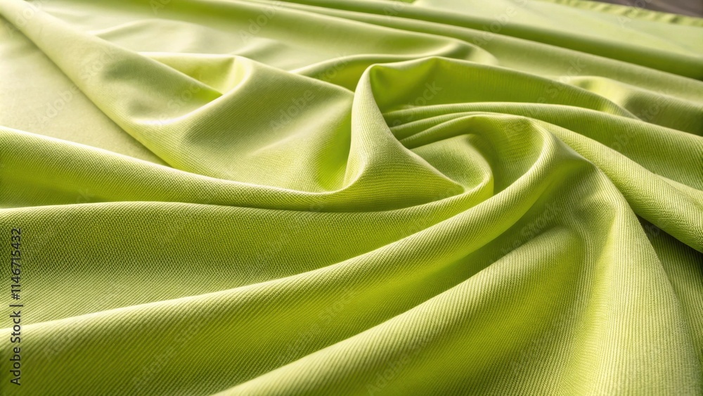 Poster close-up of smooth green fabric with intricate folds and a delicate sheen, highlighting its soft tex
