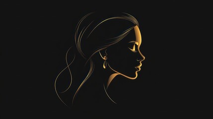 A minimalist silhouette of a woman with flowing hair against a dark background.