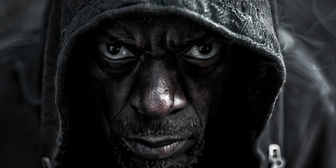 Close-up Portrait of a Man in a Hooded Jacket
