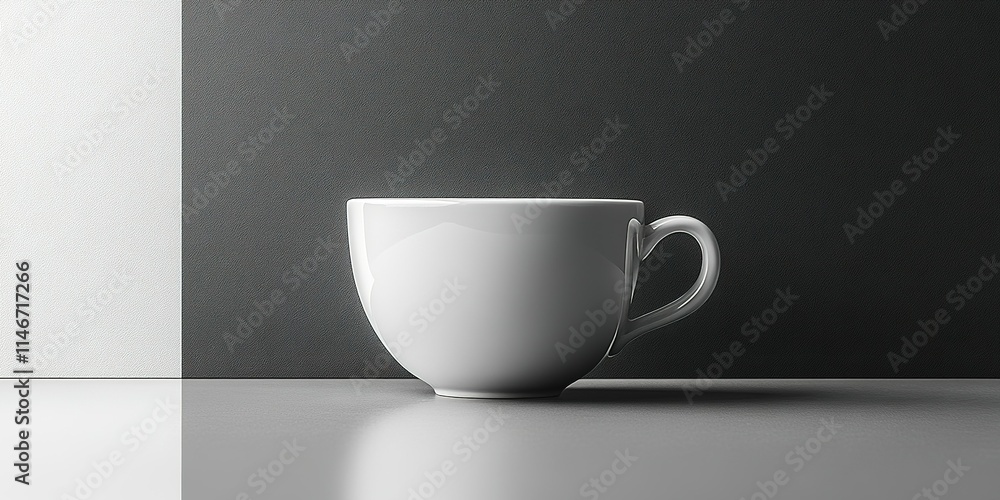 Aufkleber modern white cup placed on a minimalist surface with contrasting black and white background creating
