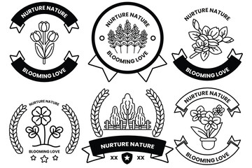 Set of illustrations in the concept of Trees and flowers in line style