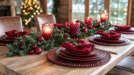festive holiday dining table setup with decorations