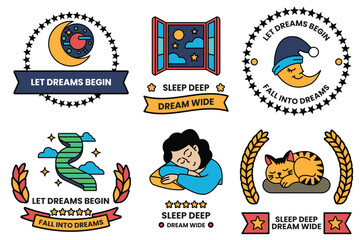 Set of illustrations in the concept of Sleep and sweet dreams in line style