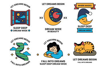 Set of illustrations in the concept of Sleep and sweet dreams in line style