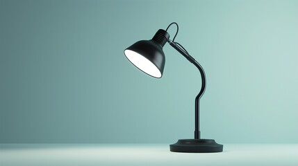 A sleek black desk lamp with a matte finish, isolated on a plain white surface.