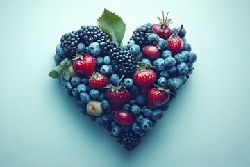 Heart-shaped arrangement of assorted berries.