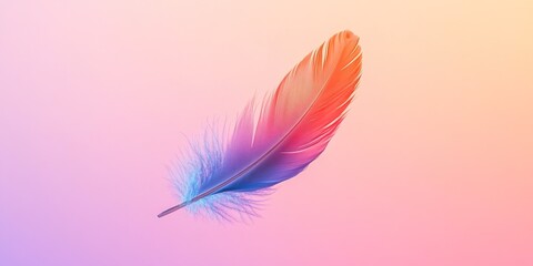 Naklejka premium vibrant feather floating mid-air against seamless pastel gradient backdrop
