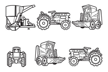 agricultural farm equipment set of combine tractor cargo trailer mower plow bale baler grain harvester isolated vector