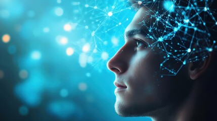 Futuristic Portrait of a Young Man with Technology Background