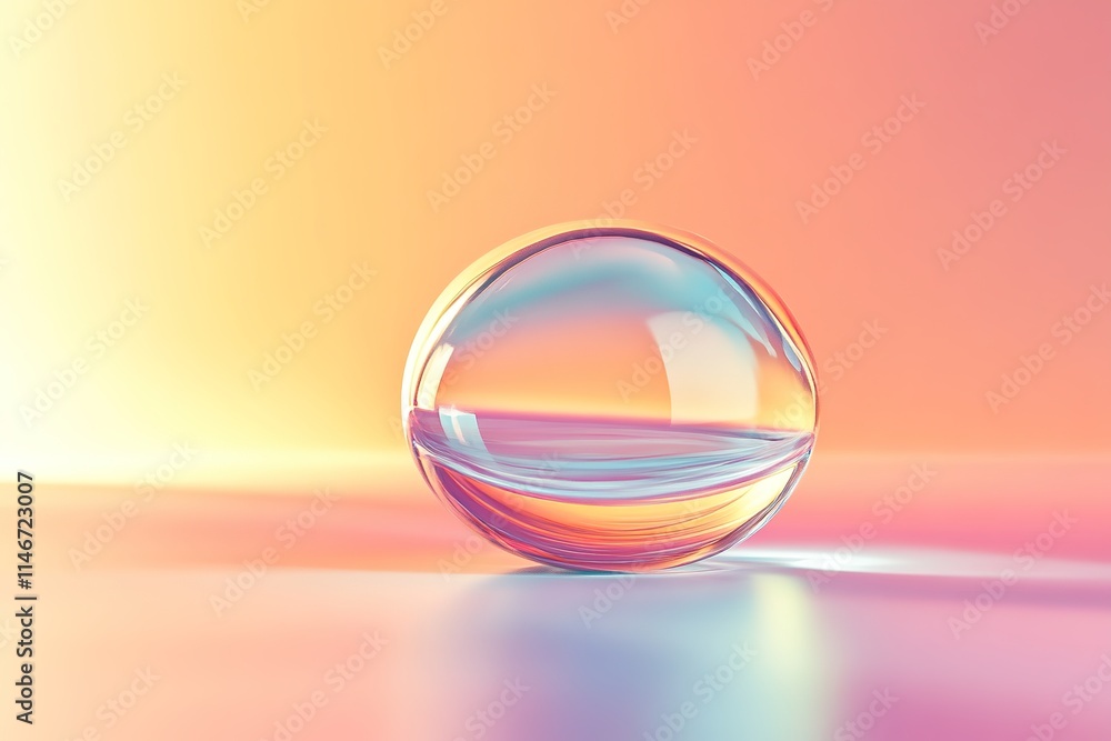Poster shimmering soap bubble floating against blurred gradient background