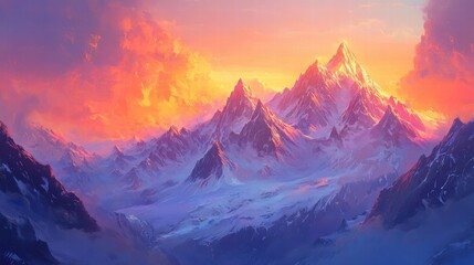 majestic mountain landscape at sunset dramatic peaks and snowy v