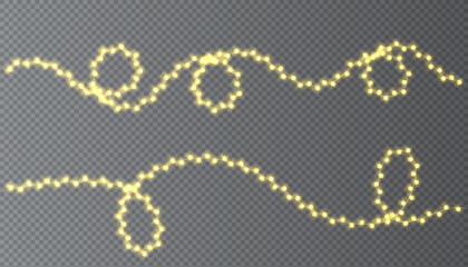 Festive Christmas light  glowing garland string on dark background.