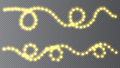 Festive Christmas light  glowing garland string on dark background.