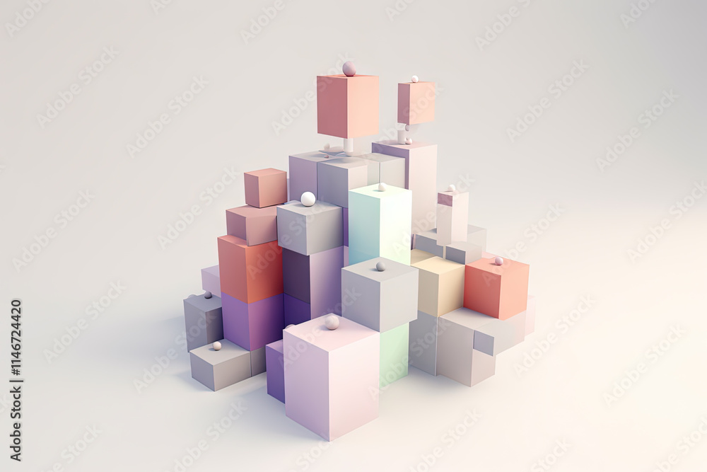 Poster 3D business graph with organized bars and information blocks. Abstract infographic element. Business growth and development to success concepts