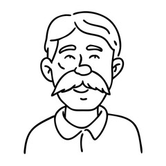  Smiling Elderly Man with Moustache Line Art Portrait Illustration