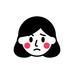  Vector Illustration of Worried Girl Face with Sad Expression and Rosy Cheeks