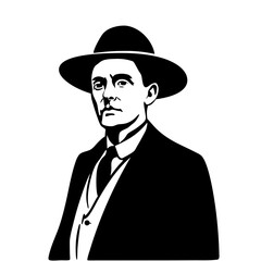  Vintage Gentleman Portrait in Hat and Suit Vector Illustration