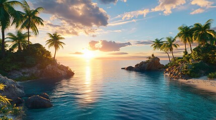 Fototapeta premium Idyllic sunset over tropical beach cove.