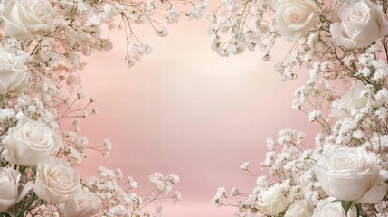 elegant white roses and baby's breath floral border