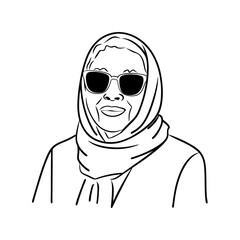  Elderly Woman in Hijab and Sunglasses Vector Portrait for Cultural Representation