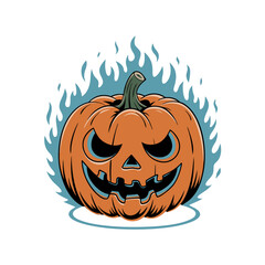 Scary Halloween Pumpkin with Blue Flames Vector Illustration for Festive Designs