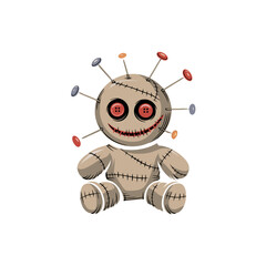  Creepy Voodoo Doll with Pins and Stitches Vector Illustration for Halloween Design